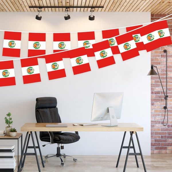 G128 Peru Peruvian Bunting Banner | Flag 8.2 x 5.5 Inch, Full String 33 Feet | Printed 150D Polyester, Decorations For Bar, School, Festival Events Celebration - Image 3