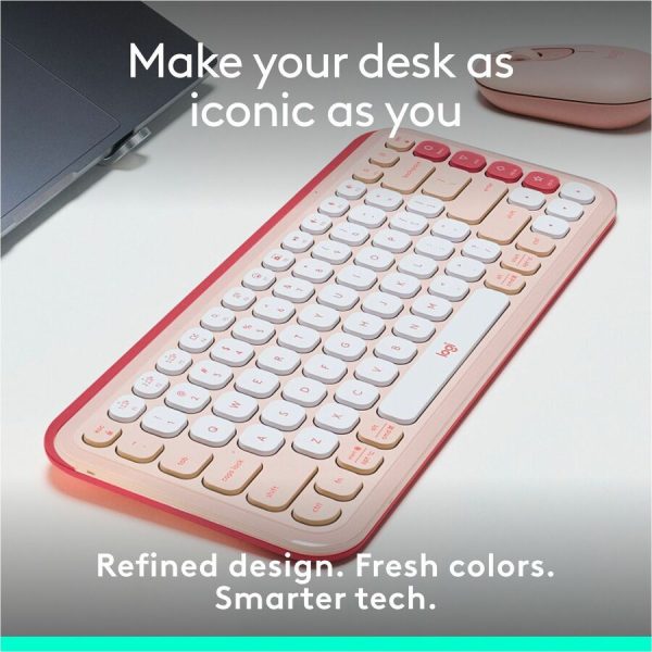 Logitech POP ICON KEYS Wireless Bluetooth Keyboard, Comfortable Typing, Programmable Keys, Easy-Switch Between up to 3 Devices (Rose & Off-white) - Image 2