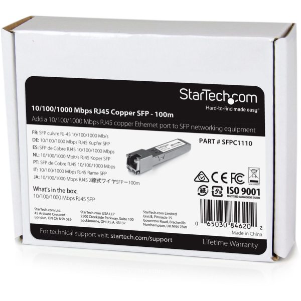 StarTech.com Cisco SFP-GE-T Compatible SFP Module - 1000BASE-T - 10/100/1000 Mbps SFP to RJ45 Cat6/Cat5e Transceiver - 100m - Image 5