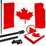 G128 Combo Pack: 6 Ft Tangle Free Aluminum Spinning Flagpole (Black) & Canada Canadian Flag 3x5 Ft, ToughWeave Series Embroidered 210D Polyester | Pole with Flag Included