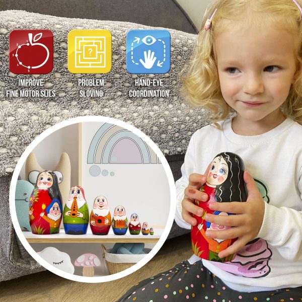 Matryoshka Nesting Dolls Set of 7 pcs   Russian Dolls with Characters from Tale Snow White and The Seven Dwarfs   Snow White and The Seven Dwarfs - Image 5