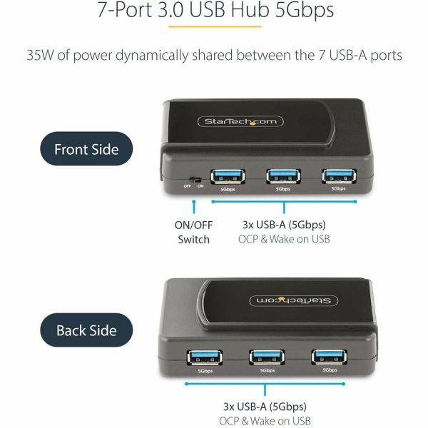 StarTech.com 7-Port USB Hub, USB 3.0 5Gbps, USB-A to 7x USB-A, Self Powered USB-A Expansion Hub w/ 35W Power Supply - Image 2