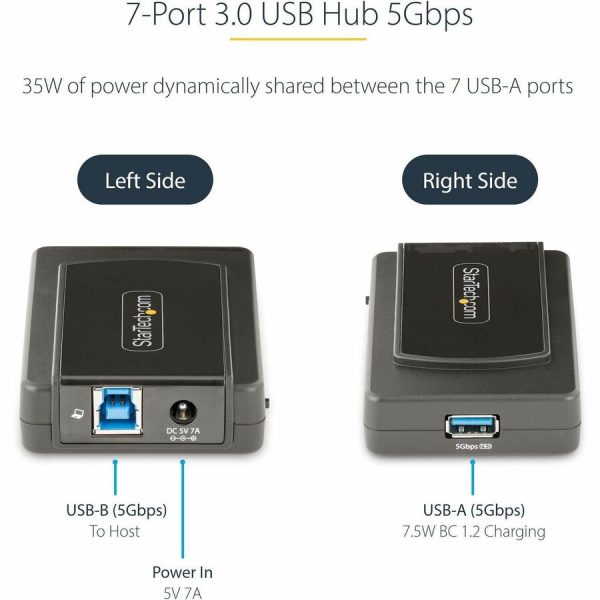StarTech.com 7-Port USB Hub, USB 3.0 5Gbps, USB-A to 7x USB-A, Self Powered USB-A Expansion Hub w/ 35W Power Supply - Image 3