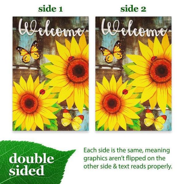 G128 Garden Flag Welcome Sunflowers and Butterflies | 12x18 Inch | Printed Blockout Polyester - Everyday Decoration - Image 3