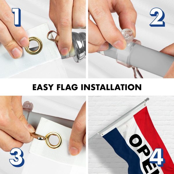 G128 Combo Pack: 5 Ft Tangle Free Aluminum Spinning Flagpole (Silver) & Open Flag 2x3 Ft, LiteWeave Pro Series Printed 150D Polyester | Pole with Flag Included - Image 7