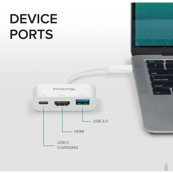 Plugable USB C to HDMI Multiport Adapter, 3-in-1 USB C Hub with 4K HDMI Output, USB 3.0 and USB-C Charging Port - Image 2
