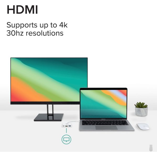 Plugable USB C to HDMI Multiport Adapter, 3-in-1 USB C Hub with 4K HDMI Output, USB 3.0 and USB-C Charging Port - Image 3