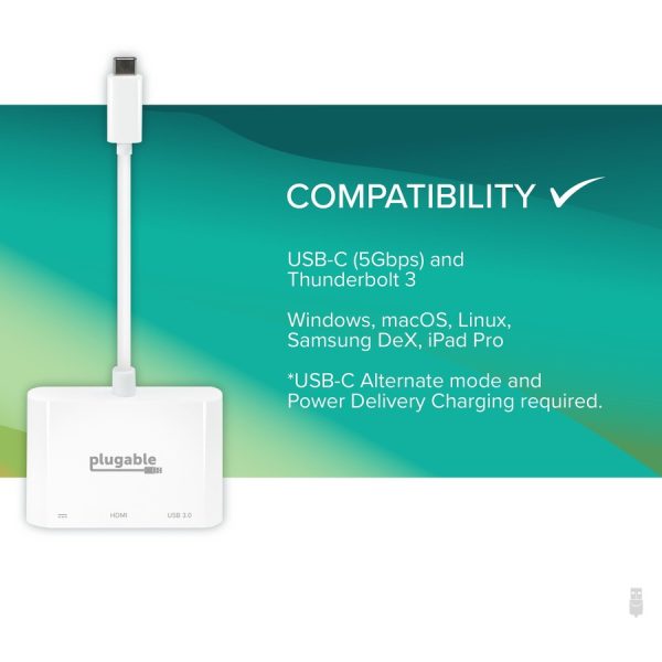Plugable USB C to HDMI Multiport Adapter, 3-in-1 USB C Hub with 4K HDMI Output, USB 3.0 and USB-C Charging Port - Image 7
