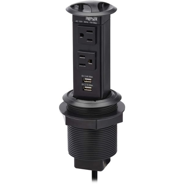 Eaton Tripp Lite Series Power It! 2-Outlet Pop-Up Power and Charging Dock - 2x USB-A, 6 ft. Cord, Antimicrobial Protection, Black - Image 3