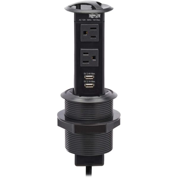 Eaton Tripp Lite Series Power It! 2-Outlet Pop-Up Power and Charging Dock - 2x USB-A, 6 ft. Cord, Antimicrobial Protection, Black - Image 4