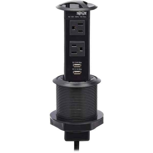 Eaton Tripp Lite Series Power It! 2-Outlet Pop-Up Power and Charging Dock - 2x USB-A, 6 ft. Cord, Antimicrobial Protection, Black - Image 6