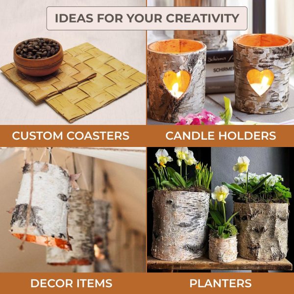 White Birch Bark 4 Sheets 12  x 12  DIY Crafts Natural Birch Tree Bark Slices to Make Your Own Wood Coasters Decorative Candle Holder Birch Candles Birch Planter - Image 4