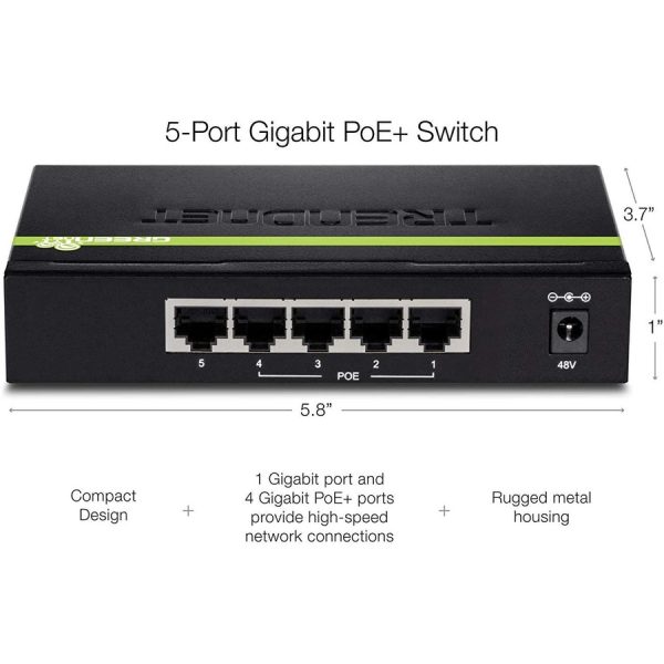 TRENDnet 5-Port Gigabit PoE+ Switch, 31 W PoE Budget, 10 Gbps Switching Capacity, Data & Power Through Ethernet To PoE Access Points And IP Cameras, Full & Half Duplex, Black, TPE-TG50g - Image 7