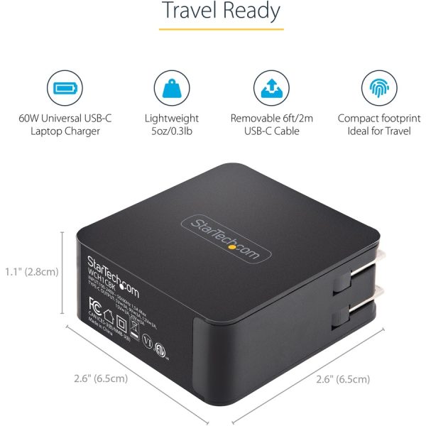 StarTech.com USB C Wall Charger, 60W PD with 6ft/2m Cable, Portable USB Type C Laptop Charger, Universal Adapter, USB IF/ETL Certified - Image 3