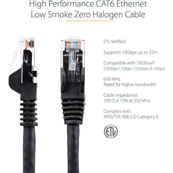StarTech.com 6in (15cm) CAT6 Ethernet Cable, LSZH (Low Smoke Zero Halogen) 10 GbE Snagless 100W PoE UTP RJ45 Black Network Patch Cord, ETL - Image 8