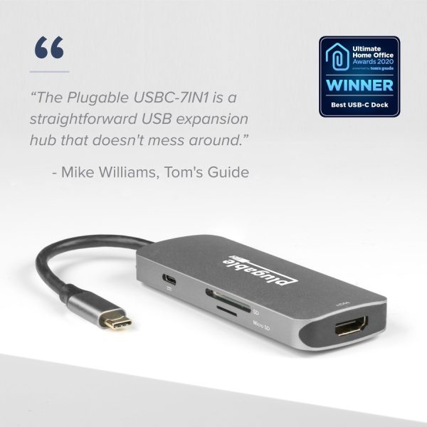 Plugable USB C Hub Multiport Adapter, 7-in-1 Hub Compatible with MacBook Pro, Windows, Chromebook, Dell XPS, Thunderbolt 3 and More - Image 2