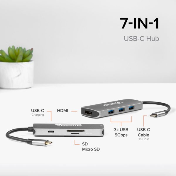 Plugable USB C Hub Multiport Adapter, 7-in-1 Hub Compatible with MacBook Pro, Windows, Chromebook, Dell XPS, Thunderbolt 3 and More - Image 3