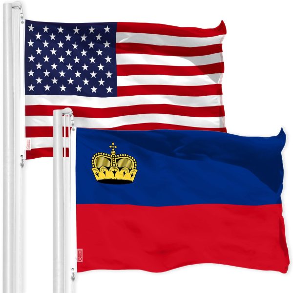 G128 Combo Pack: American USA Flag 3x5 Ft & Liechtenstein Liechtensteiner Flag 3x5 Ft | Both LiteWeave Pro Series Printed 150D Polyester, Brass Grommets
