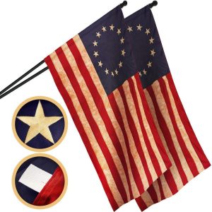 G128 2 Pack: Betsy Ross Tea-Stained Flag | 1x1.5 Ft | ToughWeave Pro Series Pole Sleeve Embroidered 420D Polyester | Historical Flag, Embroidered Design, High Quality, NO Flagpole Included