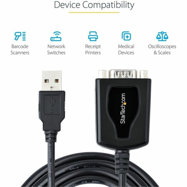 StarTech.com 3ft (1m) USB to Serial Cable with COM Port Retention, DB9 Male RS232 to USB Converter, USB to Serial Adapter, Prolific IC - Image 3