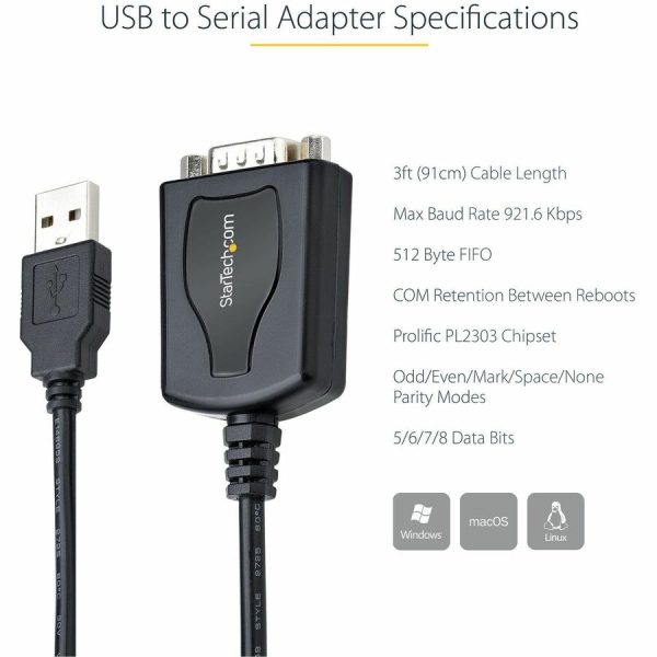 StarTech.com 3ft (1m) USB to Serial Cable with COM Port Retention, DB9 Male RS232 to USB Converter, USB to Serial Adapter, Prolific IC - Image 5