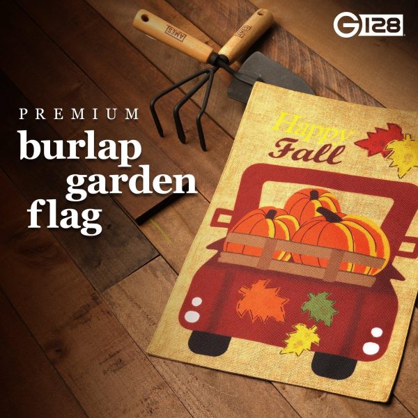 G128 Garden Flag Happy Fall Pumpkins in Truck Bed | 12x18 Inch | Printed Burlap Polyester - Fall Decoration - Image 2