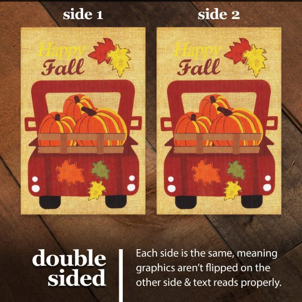 G128 Garden Flag Happy Fall Pumpkins in Truck Bed | 12x18 Inch | Printed Burlap Polyester - Fall Decoration - Image 3