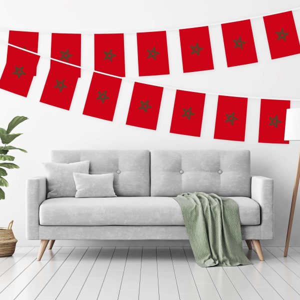G128 Morocco Moroccan Bunting Banner | Flag 8.2 x 5.5 Inch, Full String 33 Feet | Printed 150D Polyester, Decorations For Bar, School, Festival Events Celebration - Image 2
