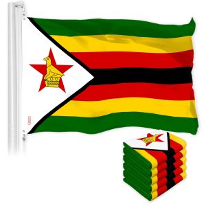 G128 5 Pack: Zimbabwe Zimbabwean Flag | 3x5 Ft | LiteWeave Pro Series Printed 150D Poly | Country Flag, Indoor/Outdoor, Vibrant Colors, Brass Grommets, Thicker and More Durable Than 100D 75D Polyester