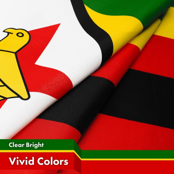 G128 5 Pack: Zimbabwe Zimbabwean Flag | 3x5 Ft | LiteWeave Pro Series Printed 150D Poly | Country Flag, Indoor/Outdoor, Vibrant Colors, Brass Grommets, Thicker and More Durable Than 100D 75D Polyester - Image 3