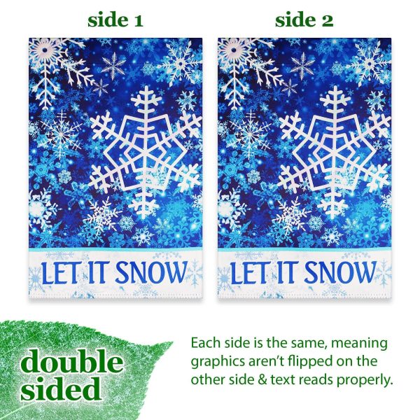 G128 Garden Flag Let It Snow Snowflakes | 12x18 Inch | Printed Blockout Polyester - Christmas Decoration - Image 3