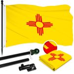 G128 Combo Pack: 5 Ft Tangle Free Aluminum Spinning Flagpole (Black) & New Mexico NM State Flag 2x3 Ft, ToughWeave Series Embroidered 300D Polyester | Pole with Flag Included