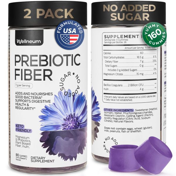 High Prebiotic Fiber Gummies for Women and Men 7G per Serving   Dietary Beet FOS Fiber Magnesium Citrate Inulin Probiotic   Gummy Supplement for Digestive Health   No GMO Sugar Free   160 pcs
