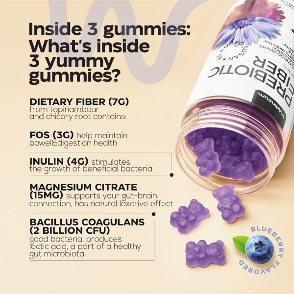 High Prebiotic Fiber Gummies for Women and Men 7G per Serving   Dietary Beet FOS Fiber Magnesium Citrate Inulin Probiotic   Gummy Supplement for Digestive Health   No GMO Sugar Free   160 pcs - Image 2