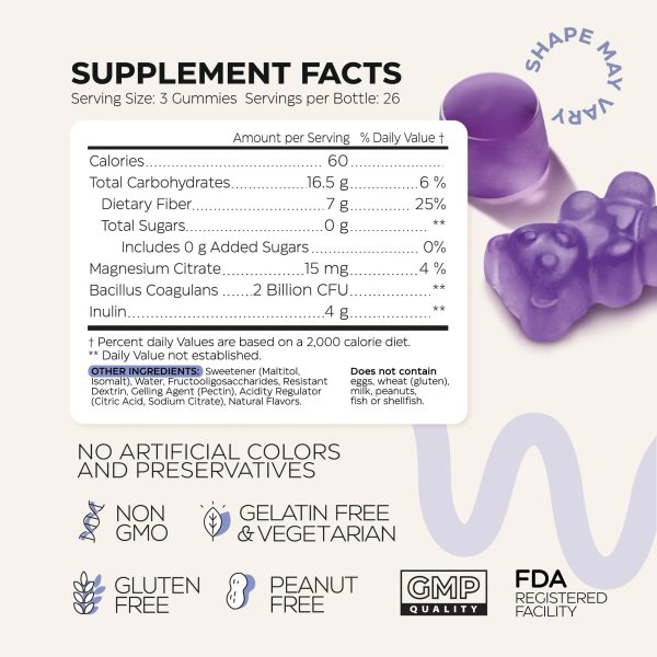 High Prebiotic Fiber Gummies for Women and Men 7G per Serving   Dietary Beet FOS Fiber Magnesium Citrate Inulin Probiotic   Gummy Supplement for Digestive Health   No GMO Sugar Free   160 pcs - Image 6