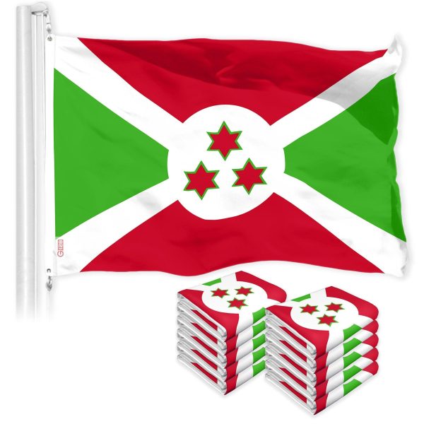 G128 10 Pack: Burundi Umurundi Flag | 3x5 Ft | LiteWeave Pro Series Printed 150D Polyester | Country Flag, Indoor/Outdoor, Vibrant Colors, Brass Grommets, Thicker and More Durable Than 100D 75D Poly