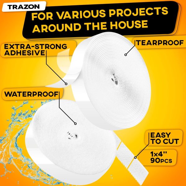 Hook and Loop Tape Roll with Heavy Duty Adhesive Industrial Strength Easy to Cut Strong Hook and Loop Strips with Sticky Back White 1 Inch * 30 Feet - Image 2