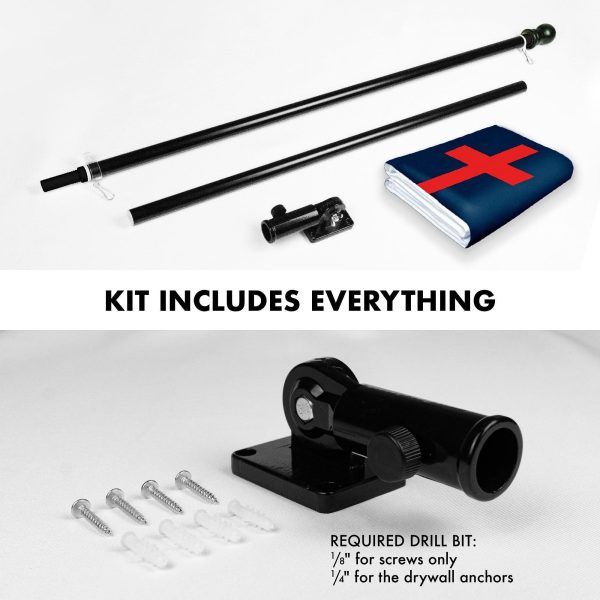 G128 Combo Pack: 5 Ft Tangle Free Aluminum Spinning Flagpole (Black) & Christian Flag 2x3 Ft, LiteWeave Pro Series Printed 150D Polyester | Pole with Flag Included - Image 2
