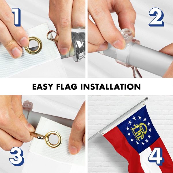 G128 Combo Pack: 6 Ft Tangle Free Spinning Flagpole (Silver) & Georgia Flag 3x5 Ft Embroidered 220GSM Spun Polyester, Brass Grommets (Flag Included) Aluminum Flag Pole - Image 7