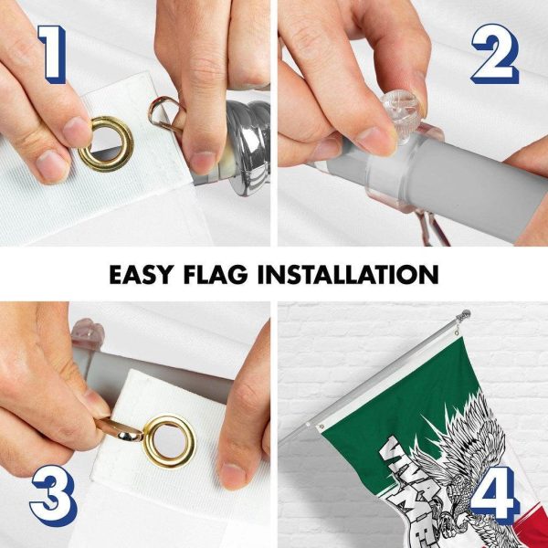 G128 Combo Pack: 6 Ft Tangle Free Spinning Flagpole (Silver) & Mexico Viva Mexico Flag 3x5 Ft Printed 150D Polyester, Brass Grommets (Flag Included) Aluminum Flag Pole - Image 7