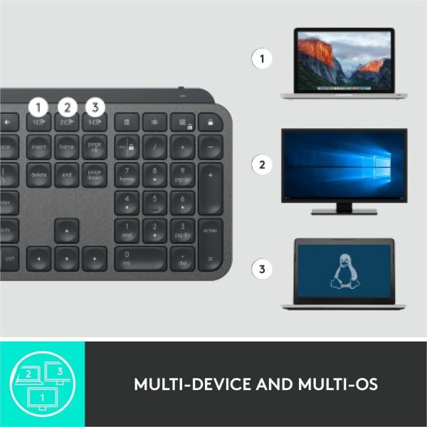Logitech MX Keys Wireless Illuminated Keyboard for Business, Quiet Perfect-Stroke Keys, Logi Bolt Technology - Graphite - Image 3