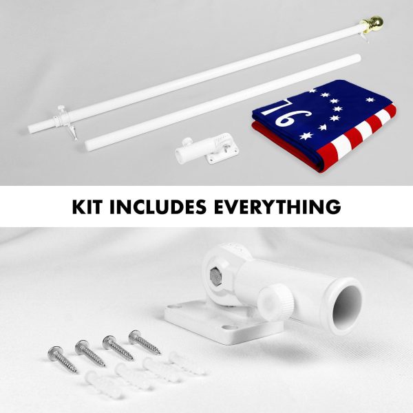 G128 Combo Pack: 5 Ft Tangle Free Aluminum Spinning Flagpole (White) & Bennington 76 Flag 2x3 Ft, ToughWeave Series Embroidered 300D Polyester | Pole with Flag Included - Image 2