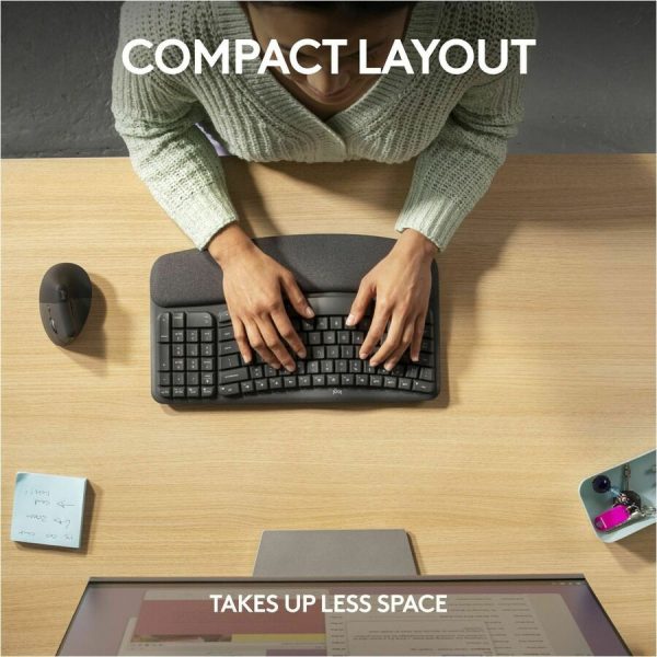 Logitech Wave Keys for Business, Wireless Ergonomic Keyboard with Cushioned Palm Rest, Logi Bolt, Graphite - Image 2