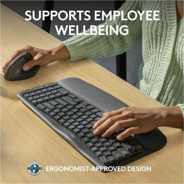 Logitech Wave Keys for Business, Wireless Ergonomic Keyboard with Cushioned Palm Rest, Logi Bolt, Graphite - Image 4