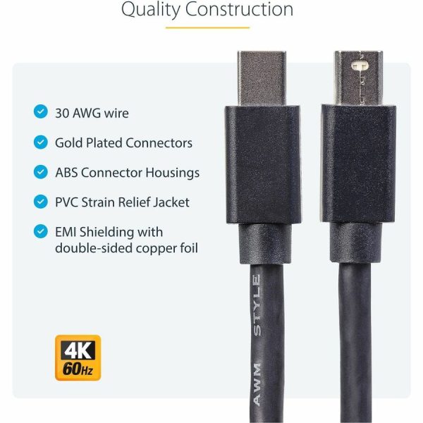 StarTech.com 3ft (1m) Mini DisplayPort Cable, 4K x 2K Ultra HD Video, Mini DisplayPort 1.2 Cable, Mini DP Cable for Monitor, mDP Cord, M/M - Image 4