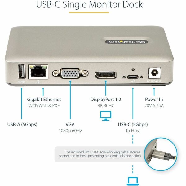 StarTech.com USB C Dock, USB-C to DisplayPort 4K 30Hz or VGA, 65W PD3.0, 4-Port USB 3.1 Gen 1 Hub, GbE, Universal USB C Docking Station - Image 5