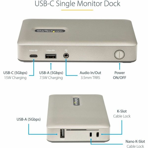 StarTech.com USB C Dock, USB-C to DisplayPort 4K 30Hz or VGA, 65W PD3.0, 4-Port USB 3.1 Gen 1 Hub, GbE, Universal USB C Docking Station - Image 6