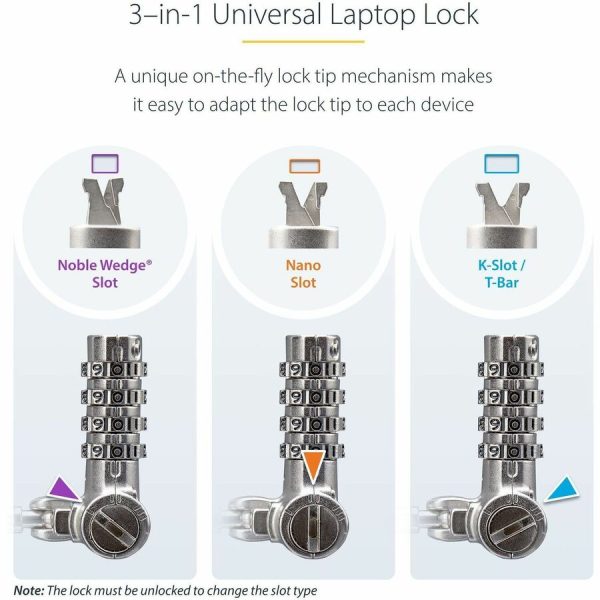 StarTech.com 25-Pack Universal Laptop Lock 6.6ft, Serialized Combo Security Cable For Notebook, Compatible w/Noble Wedge®/Nano/K-Slot - Image 4