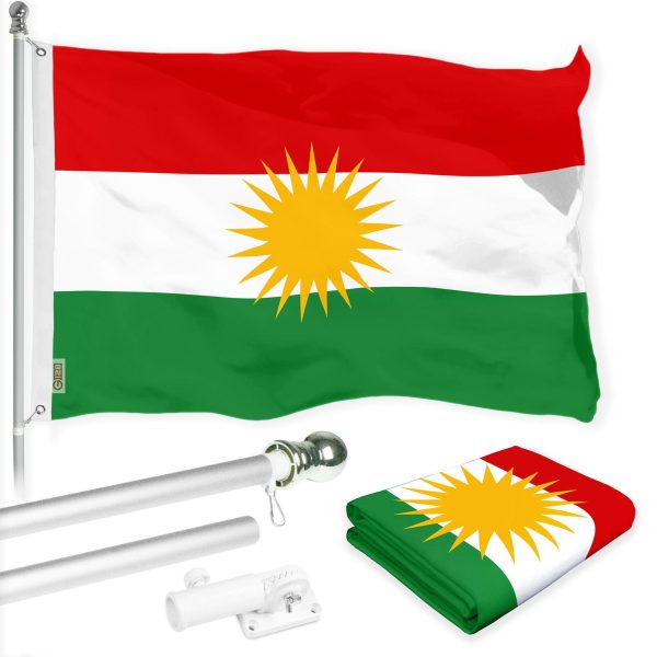 G128 Combo Pack: 6 Ft Tangle Free Aluminum Spinning Flagpole (Silver) & Kurdistan Region Flag 3x5 Ft, LiteWeave Pro Series Printed 150D Polyester | Pole with Flag Included