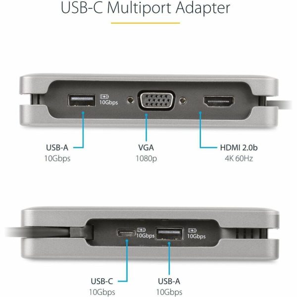 StarTech.com USB-C Multiport Adapter, HDMI/VGA, 4K 60Hz, 3-Port USB Hub, 100W PD Pass-Through, GbE, Mini Docking Station, 1ft/30cm Cable - Image 3